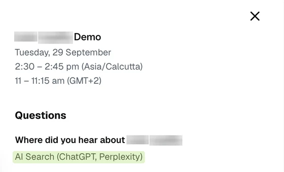 Redacted demo booking: heard about us via AI search