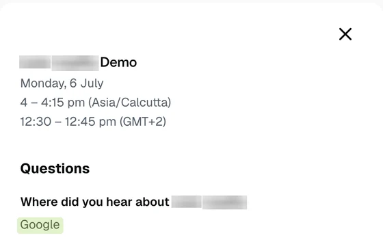 Redacted demo booking: heard about us via Google