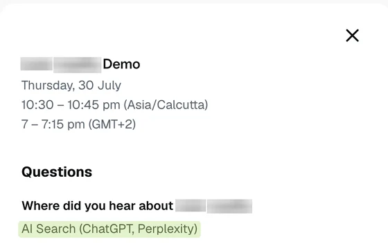 Redacted demo booking: heard about us via AI search