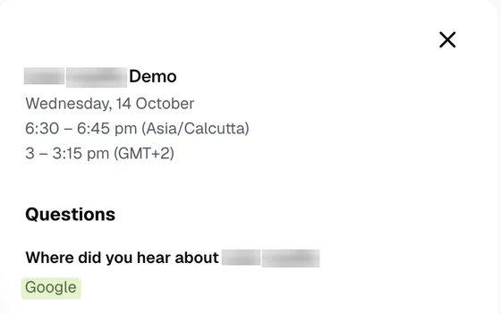 Redacted demo booking: heard about us via Google