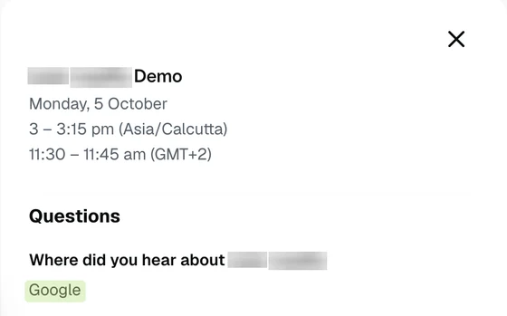 Redacted demo booking: heard about us via Google