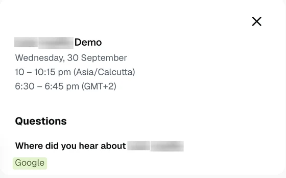 Redacted demo booking: heard about us via Google