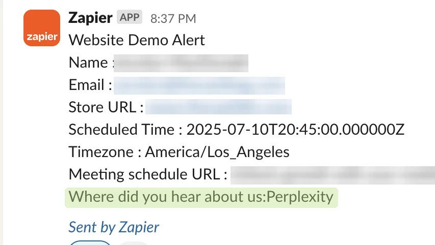Redacted demo booking: heard about us via Perplexity