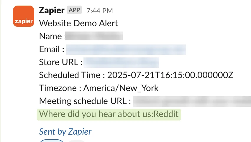 Redacted demo booking: heard about us via Reddit