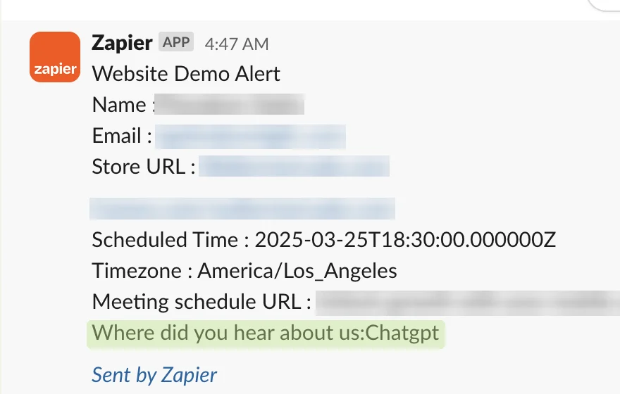 Redacted demo booking: heard about us via ChatGPT