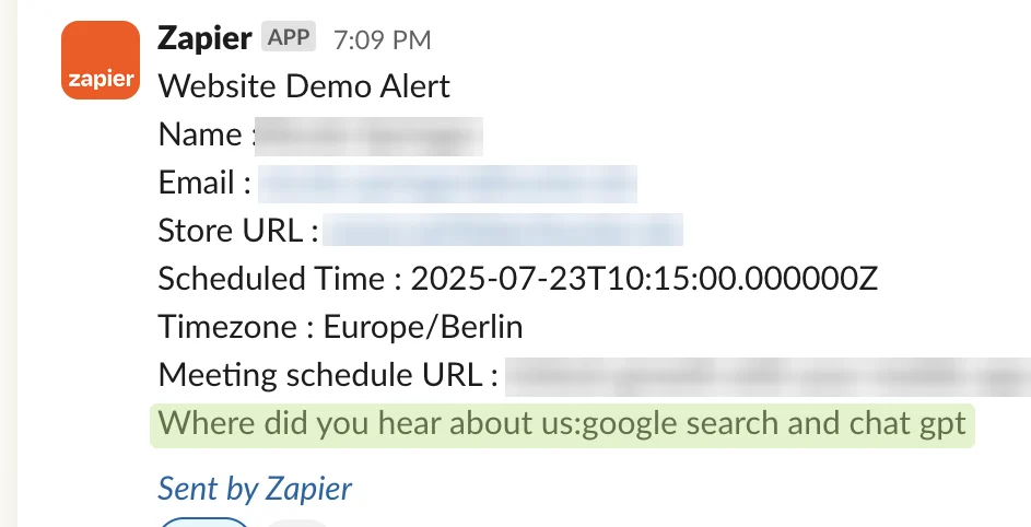 Redacted demo booking: heard about us via Google + ChatGPT