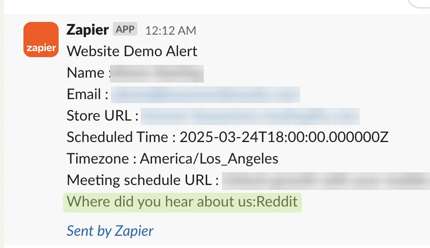 Redacted demo booking: heard about us via Reddit