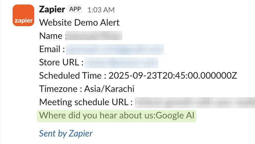 Redacted demo booking: heard about us via Google AI