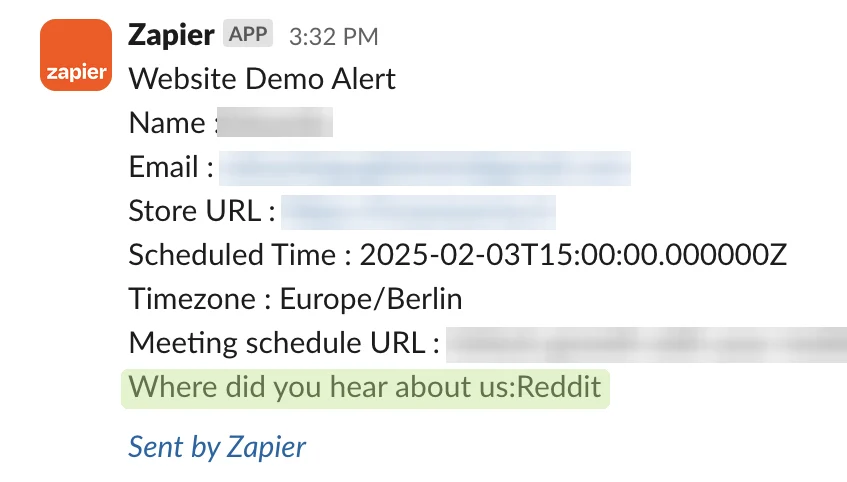 Redacted demo booking: heard about us via Reddit
