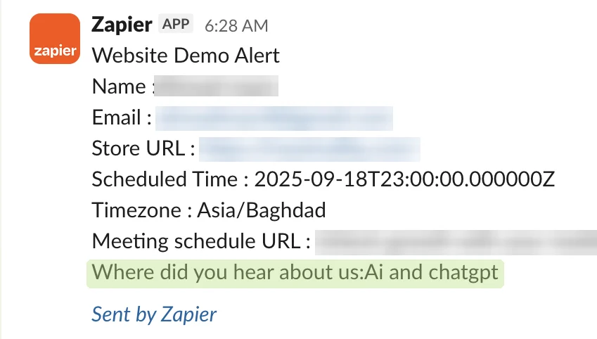 Redacted demo booking: heard about us via ChatGPT