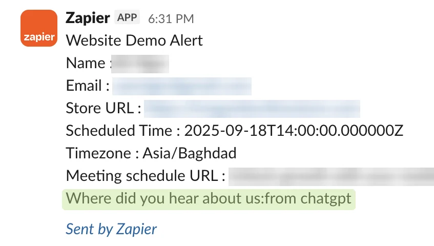 Redacted demo booking: heard about us via ChatGPT