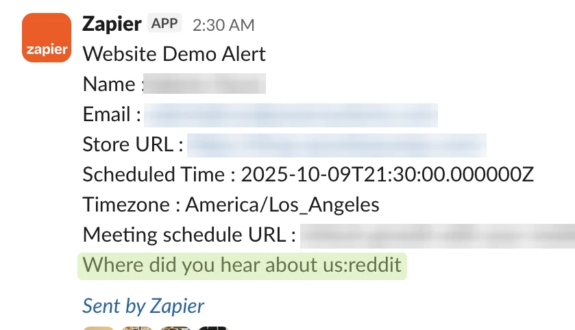 Redacted demo booking: heard about us via Reddit